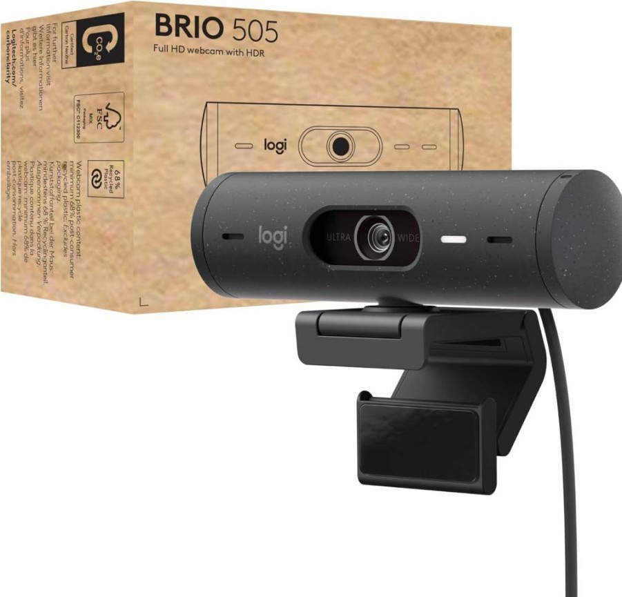 Logitech Brio 505 4K Webcam with Auto Light Correction, AI Auto-Framing, Dual Noise-Canceling Mics, Privacy Shutter - Compatible with Zoom, Microsoft Teams, Google Meet (TAA Certified)