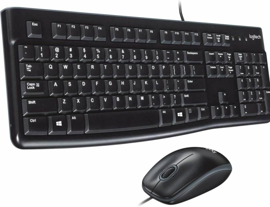 Logitech MK120 USB Keyboard and Mouse Combo - Wired Desktop Set with Plug-and-Play Connectivity (SIOC Packaging)