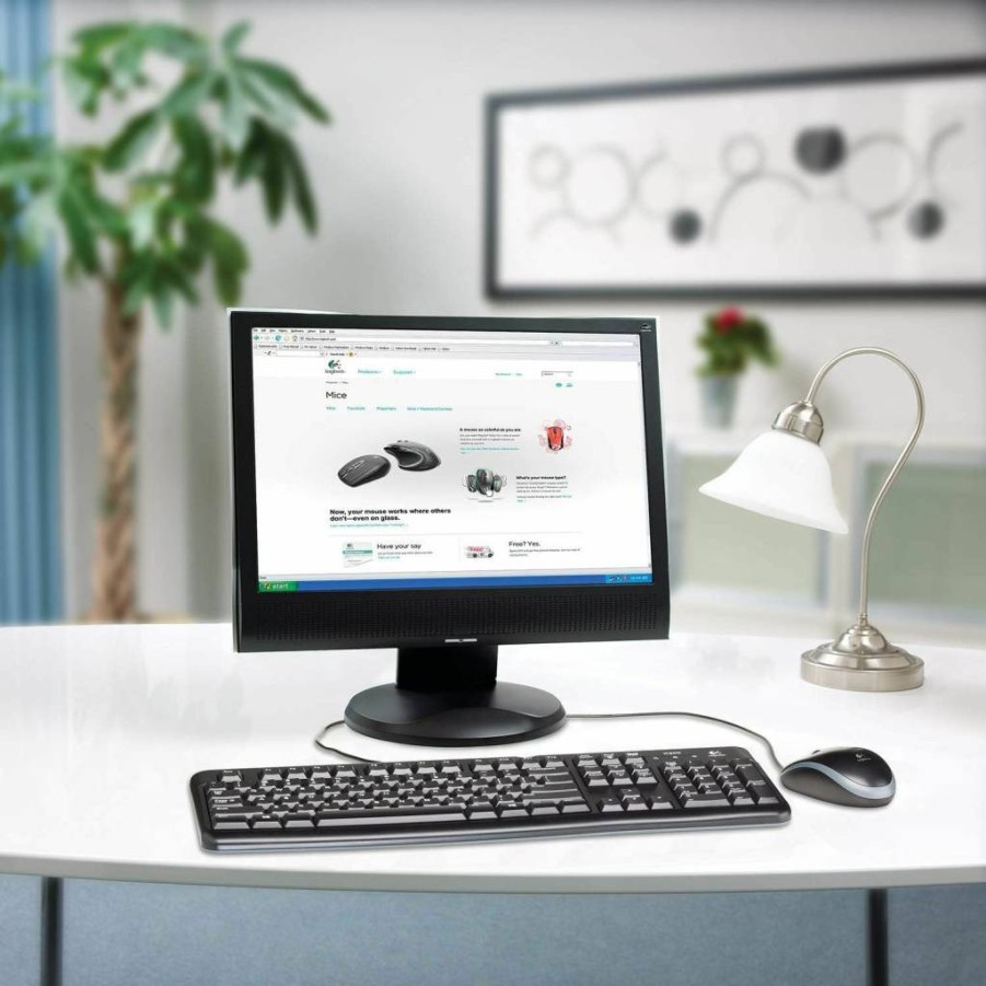 Logitech MK120 USB Keyboard and Mouse Combo - Wired Desktop Set with Plug-and-Play Connectivity (SIOC Packaging)