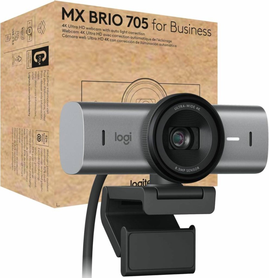 Logitech MX Brio 705 4K Webcam for Business with Auto Light Correction, Ultra HD, Auto-Framing, Show Mode, USB-C, Compatible with Microsoft Teams, Zoom, Google Meet - Graphite