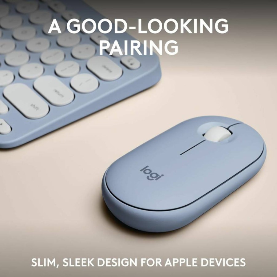 Logitech Pebble 2 Combo for Mac - Slim Wireless Bluetooth Keyboard and Mouse Set, Quiet Typing, Portable Design, Easy-Switch, Compatible with macOS and iPadOS (Tonal Blue)