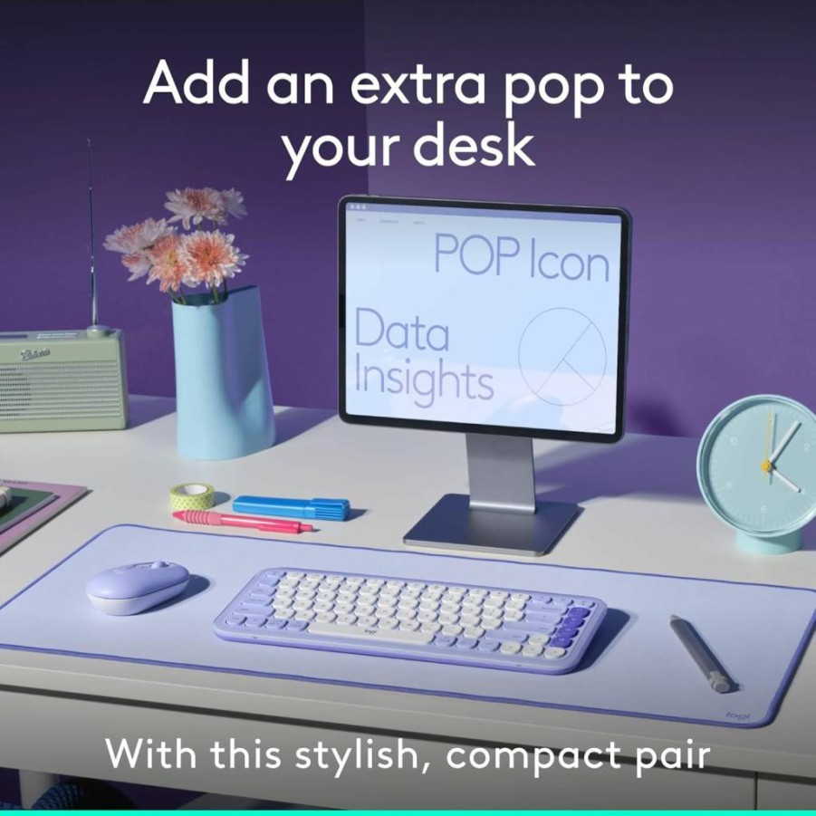 Logitech Pop Icon Combo Bluetooth Keyboard and Mouse Set - Programmable Rose Keyboard, Quiet Click Mouse, Multi-Device Switching for Mac/iPad/PC
