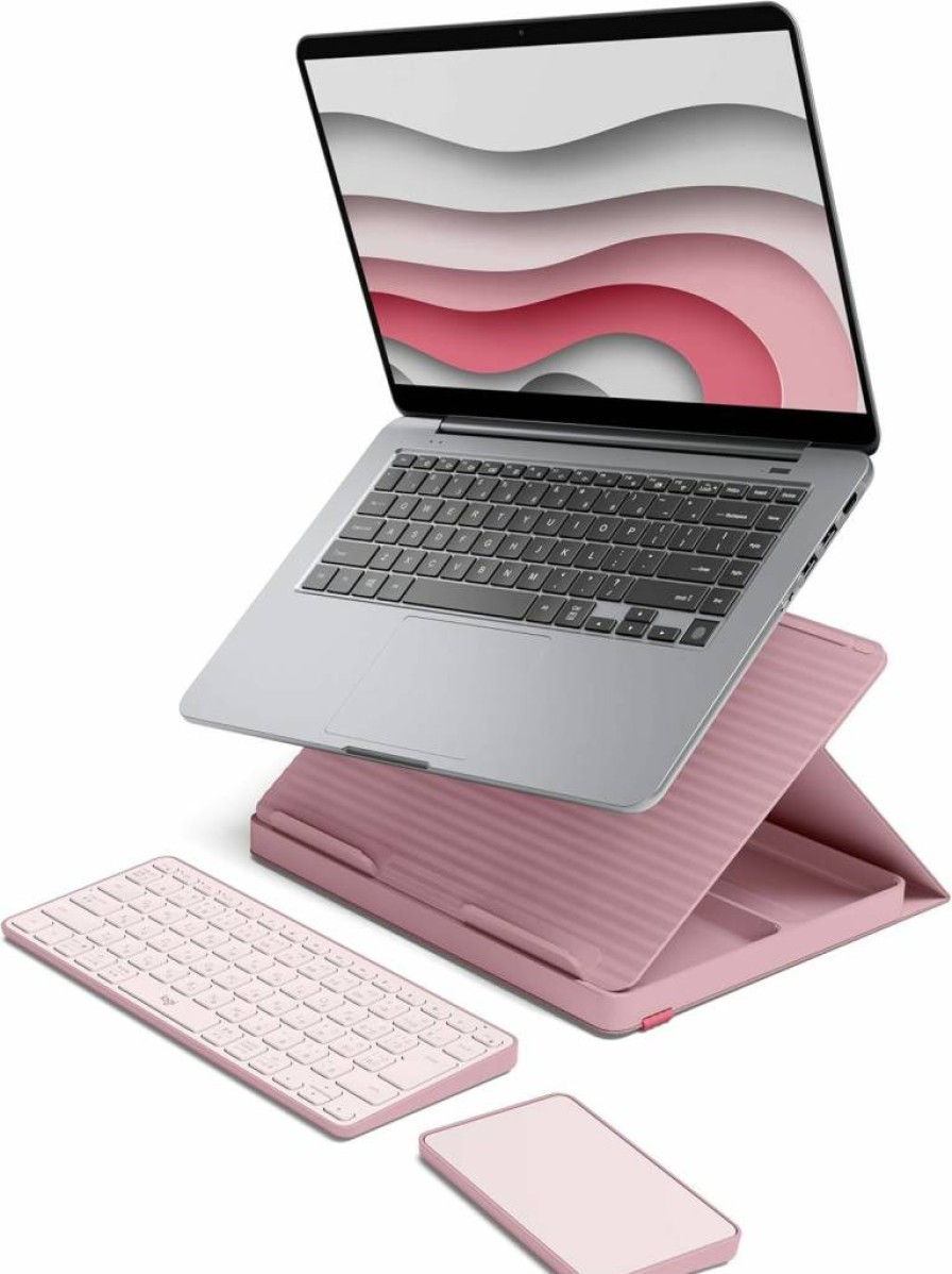 Logitech Casa Pop-Up Desk Kit with Adjustable Laptop Stand, Wireless Bluetooth Keyboard & Touchpad, USB-C Charging in Classic Chic Green/Black