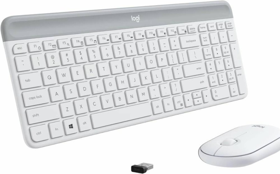 Logitech MK470 Slim Wireless Keyboard and Mouse Combo - Quiet, Compact, 2.4GHz USB, Plug & Play, Windows Compatible - Off White