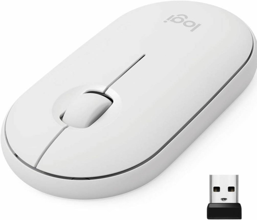 Logitech Pebble Wireless Bluetooth Mouse - Silent Slim Design, 2.4GHz USB Receiver, Compatible with Laptop, PC, Mac, iPad, Chromebook - Off White