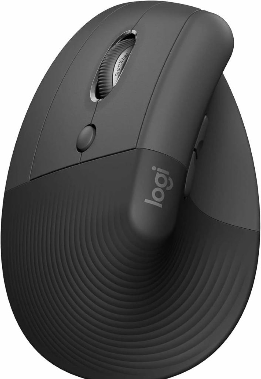 Logitech Lift Vertical Ergonomic Wireless Mouse - Bluetooth & USB Receiver, Quiet Clicks, 4-Button Right-Hand Design for Windows, MacOS, iPadOS, PC, Laptop in Graphite