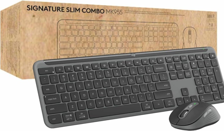 Logitech MK955 Signature Slim Wireless Keyboard and Mouse Combo for Business - Bluetooth, Secure USB Receiver, Quiet Typing, Multi-OS Compatible (Windows/Mac/Chrome/Linux) - Graphite