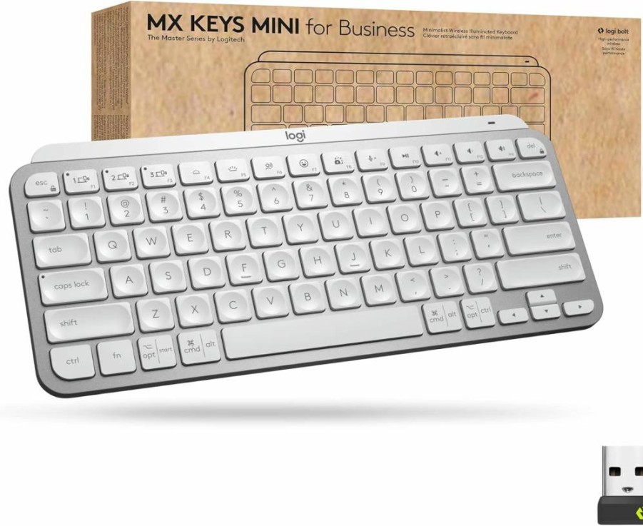 Logitech MX Keys Mini Wireless Keyboard - Backlit, Rechargeable, Compact Design, Logi Bolt, Compatible with Windows, Mac, Chrome, Linux - Pale Gray