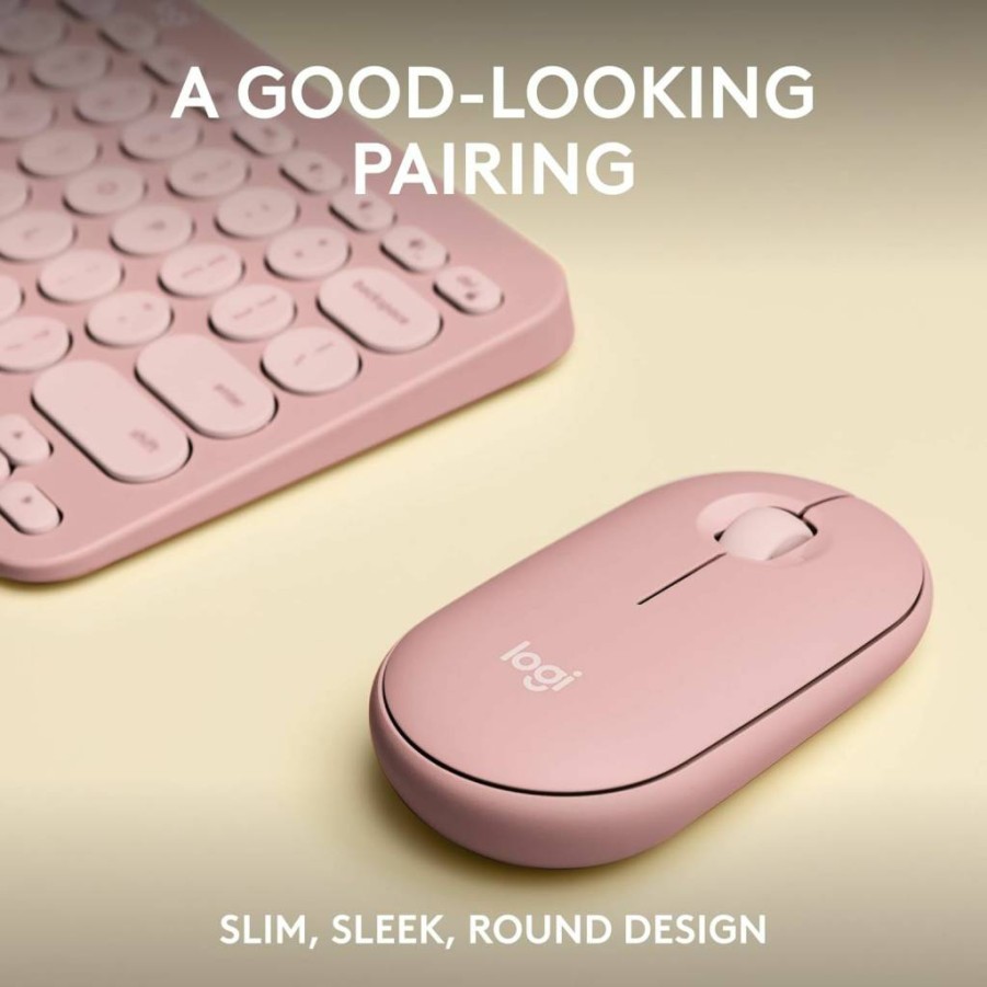 Logitech Pebble 2 Combo Wireless Keyboard and Mouse Set - Quiet, Portable, Bluetooth, Logi Bolt, Compatible with Windows, macOS, iPadOS, Chrome - Tonal Rose