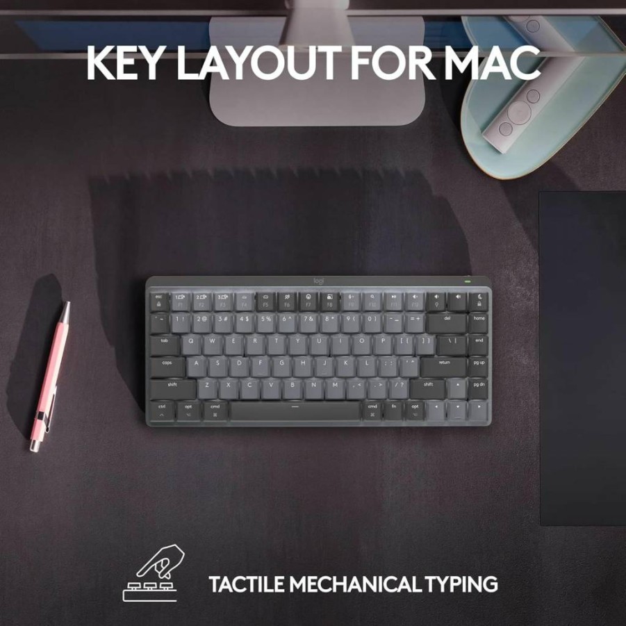 Logitech MX Mechanical Mini Wireless Keyboard for Mac - Low-Profile Tactile Switches, Backlit, Bluetooth, USB-C, Compatible with Apple iPad (Pale Grey)