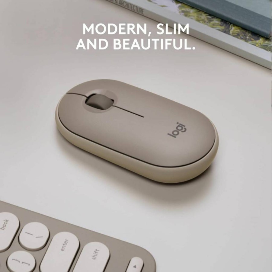 Logitech Pebble Wireless Bluetooth Mouse - Silent Slim Design, Dual Connectivity (Bluetooth & 2.4GHz), Compatible with Laptop, PC, Mac, iPad, Chromebook - Sand