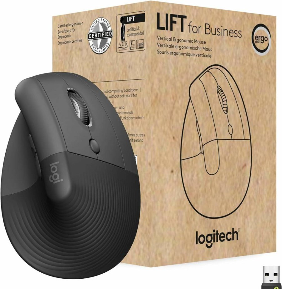 Logitech Lift Vertical Ergonomic Wireless Mouse for Left-Handed - Bluetooth & Logi Bolt USB, Quiet Clicks, Compatible with Windows/Mac/Chrome/Linux - Graphite