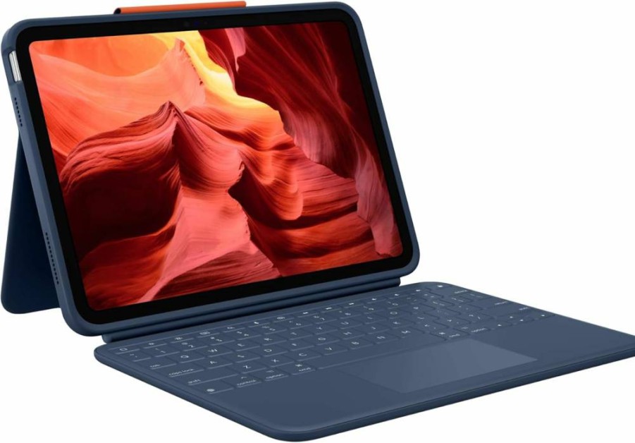 Logitech Rugged Combo 4 Touch Keyboard Case with Trackpad for iPad 10th Gen - Classic Blue | Protective Bluetooth Keyboard Cover with Smart Connector