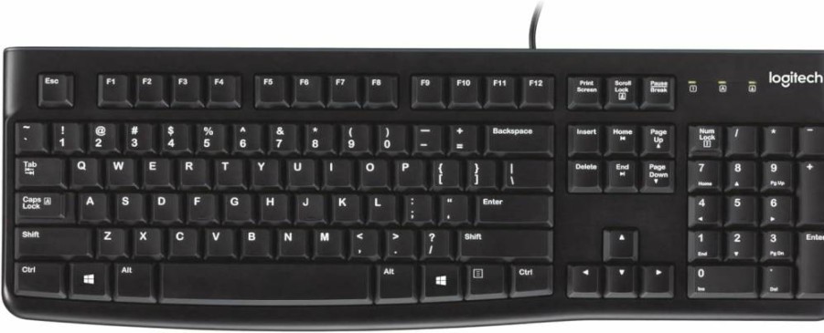 Logitech K120 Wired USB Keyboard - Spill-Resistant Design, Plug & Play for Windows PC/Laptop, Full-Size Layout with Curved Space Bar - Black