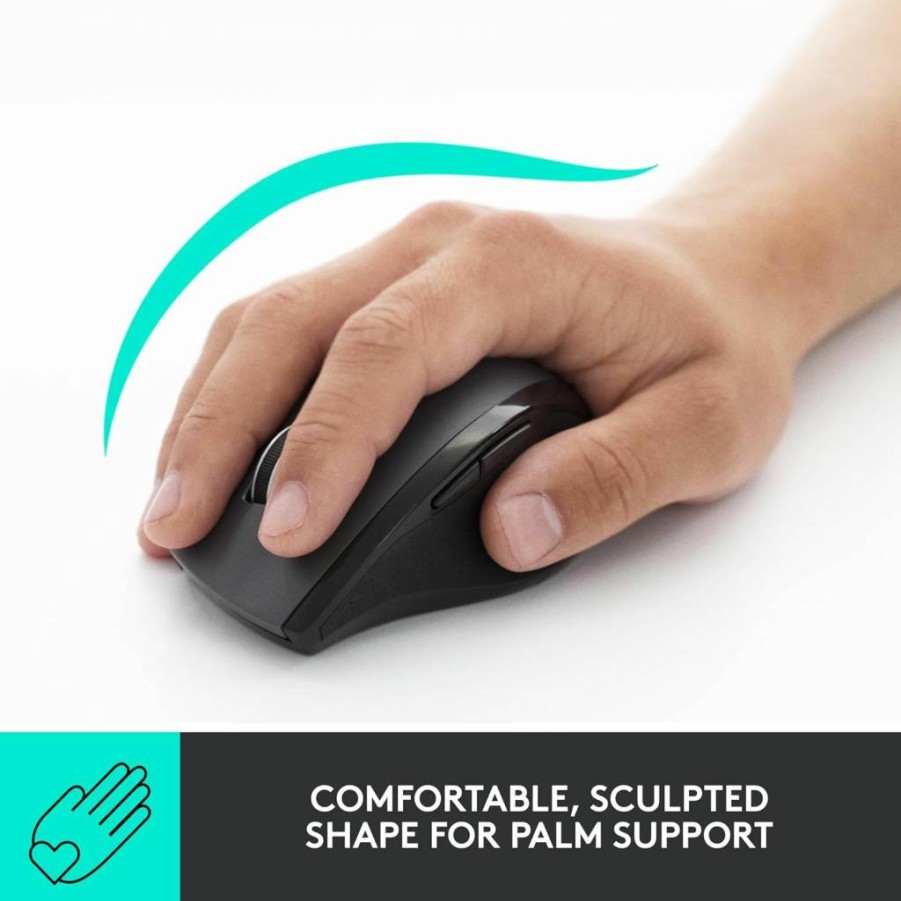 Logitech M705 Marathon Wireless Mouse with Unifying Receiver, 1000 DPI, 5 Programmable Buttons, 3-Year Battery Life, Compatible with PC, Mac, Laptop, Chromebook - Black