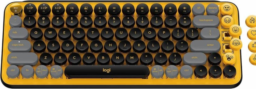 Logitech Pop Keys Wireless Mechanical Keyboard - Custom Emoji Keys, Bluetooth/USB, Multi-Device, Compact Design, Blast Yellow (Mac/Windows Compatible)