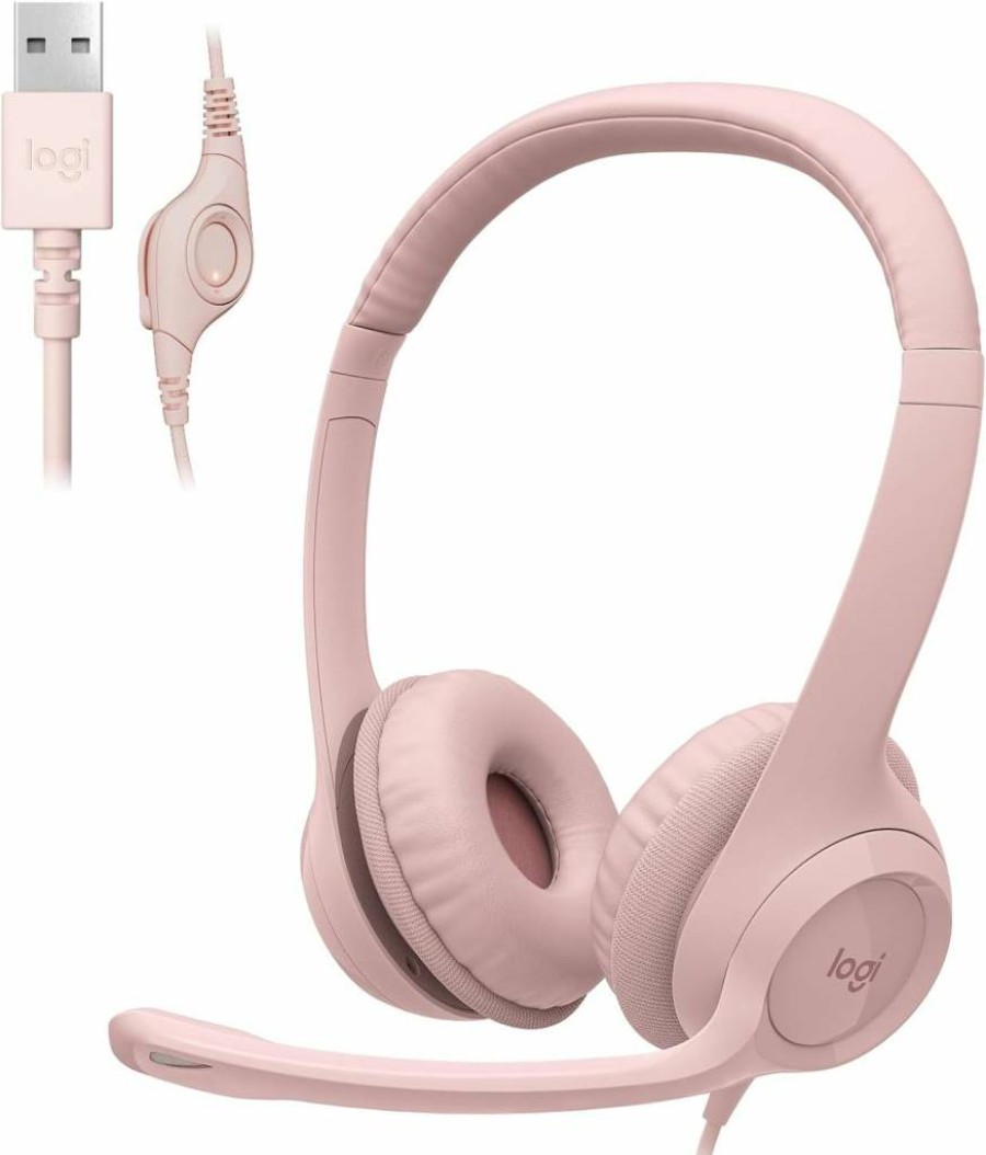 Logitech H390 Wired USB Gaming Headset with Noise Cancelling Microphone for PC, Video Meetings, and Music - Rose