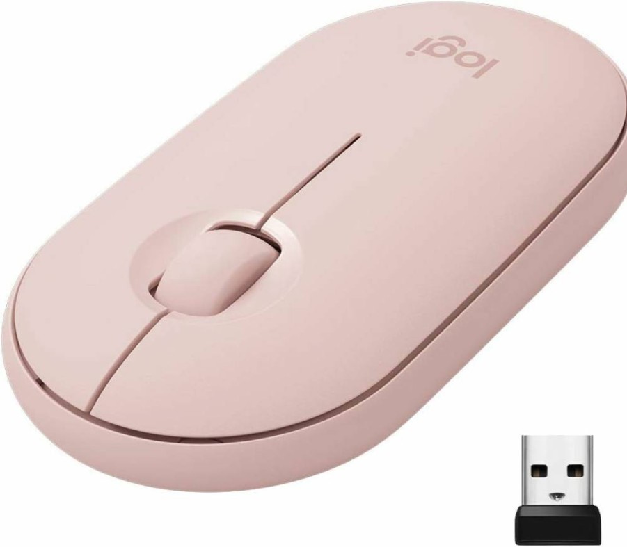 Logitech Pebble Wireless Bluetooth Mouse - Slim, Silent Click, 2.4GHz USB Receiver, Compatible with Laptop, PC, Mac, iPad, Chromebook - Rose Pink