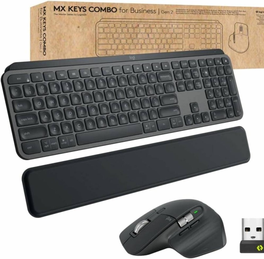Logitech MX Keys Combo for Business Gen 2 Wireless Keyboard and Mouse Set with Palm Rest, Bluetooth, Logi Bolt, Quiet Clicks - Compatible with Windows, Mac, Chrome, Linux - Graphite