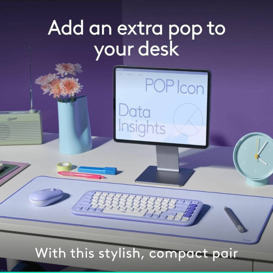 Logitech Pop Icon Combo Bluetooth Keyboard and Mouse Set with Programmable Keys, Quiet Clicks, Multi-Device Switching for Mac, Windows, iPad - Graphite & Lime
