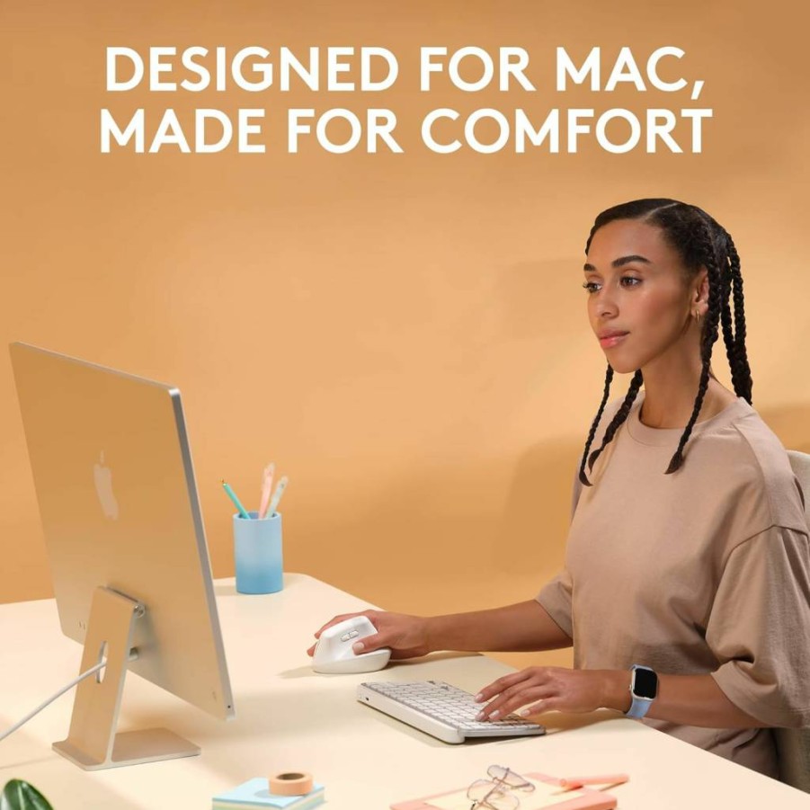Logitech Lift Vertical Ergonomic Mouse for Mac - Wireless Bluetooth, Quiet Clicks, 4 Customizable Buttons, Compatible with MacBook, iMac, iPad (Off White)