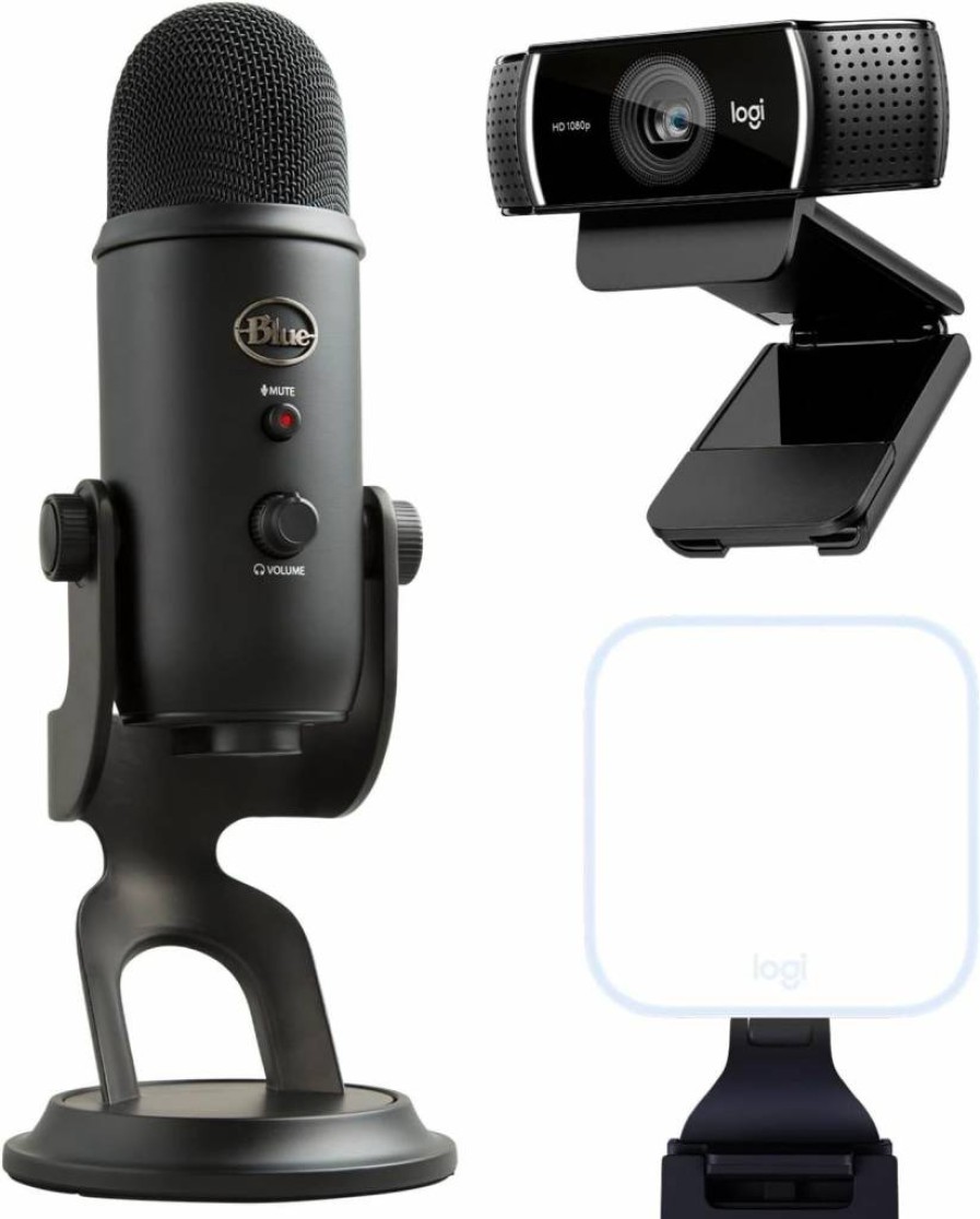Logitech for Creators Blue Yeti USB Microphone Bundle - Professional Condenser Mic for Podcasting, Streaming, Gaming, Recording with Blue Vo!ce Effects, 4 Pickup Patterns, LED Lighting (Blackout)