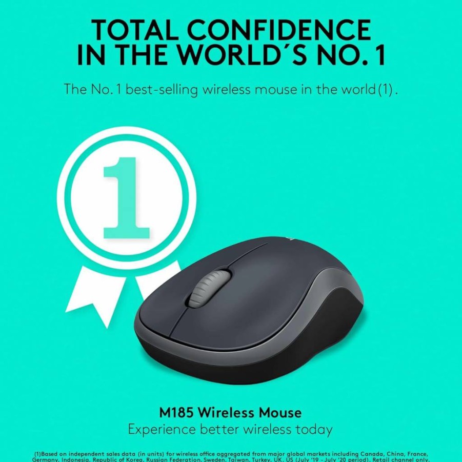 Logitech M185 Wireless Optical Mouse, 2.4GHz USB Receiver, 12-Month Battery, 1000 DPI, Ambidextrous Design, PC/Mac/Laptop Compatible - Red