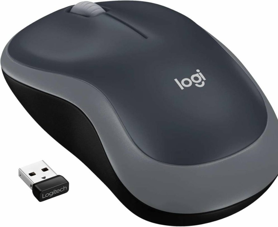 Logitech M185 Wireless Mouse, 2.4GHz USB Receiver, 12-Month Battery, 1000 DPI Optical Tracking, Ambidextrous Design, Compatible with PC/Mac/Laptop - Swift Grey