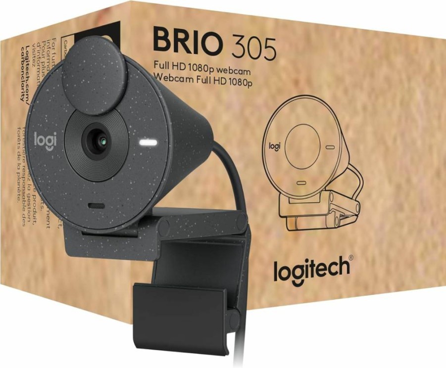 Logitech Brio 305 4K Webcam with Privacy Shutter, HDR, Dual Noise-Canceling Mics, USB-C, Auto Light Correction, Compatible with Zoom, Teams, Meet