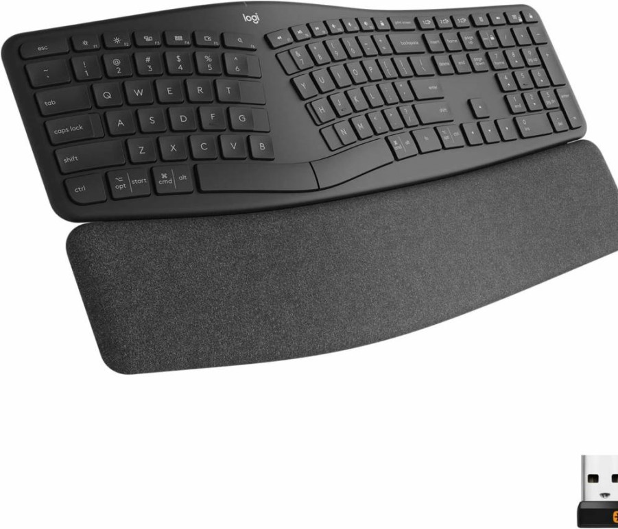 Logitech K860 Wireless Ergonomic Keyboard - Split Design with Wrist Rest, Bluetooth/USB Connectivity for Windows & Mac, Black