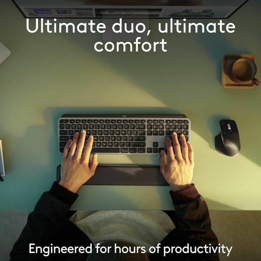 Logitech MX Keys S Combo for Mac - Wireless Backlit Keyboard & Mouse with Palm Rest, Bluetooth/USB-C, Compatible with MacBook Pro, Air, iMac, iPad (Space Grey)