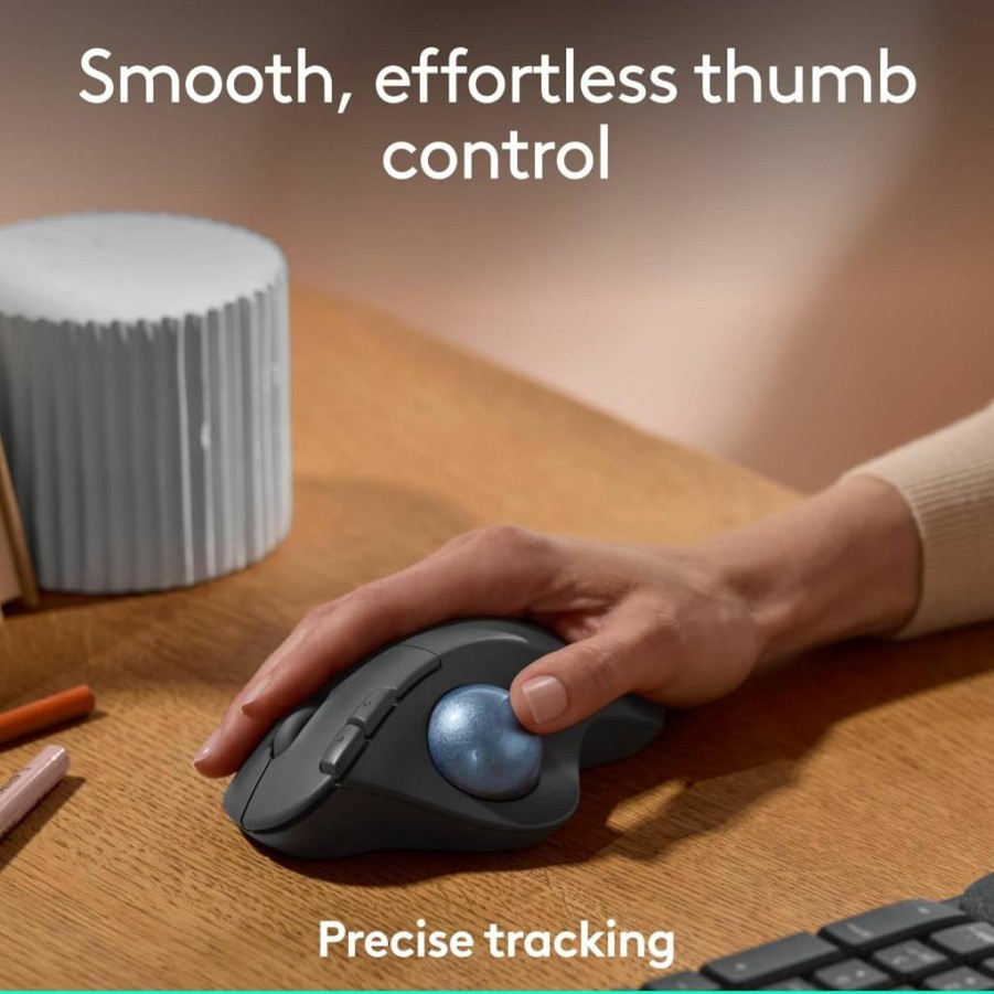 Logitech Ergo M575 Wireless Trackball Mouse - Bluetooth & USB Dongle, Thumb-Controlled Ergonomic Design, Precision Tracking for PC/Mac, Graphite Blue