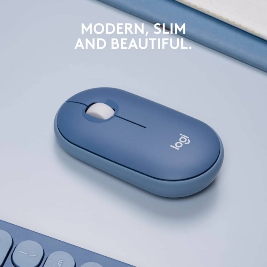 Logitech Pebble Wireless Bluetooth Mouse - Slim, Silent Click, 2.4GHz USB Receiver, Compatible with Laptop, PC, Mac, iPad, Chromebook - Blueberry