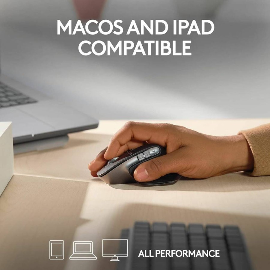 Logitech MX Master 3S for Mac - Wireless Bluetooth Ergonomic Mouse with Quiet Clicks, 8K DPI, Fast Scrolling, Glass Tracking, USB-C, Compatible with Apple MacBook iPad - Pale Grey