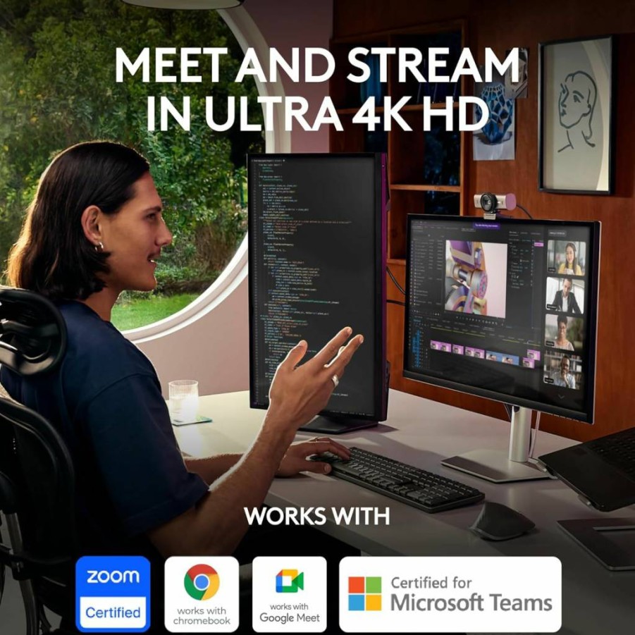 Logitech MX Brio 4K Webcam with Ultra HD, 1080p 60fps, Dual Noise-Reducing Mics, Show Mode, USB-C, Privacy Cover – Compatible with Teams, Zoom, Google Meet (Graphite)