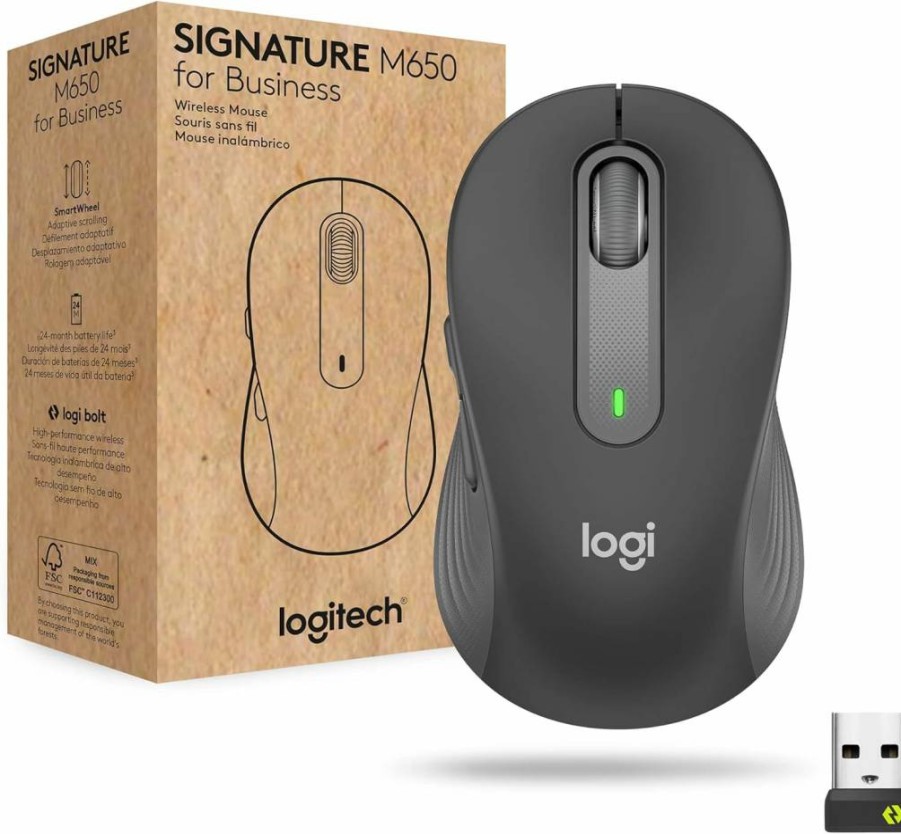 Logitech M650 Business Wireless Mouse - Bluetooth, Logi Bolt, SmartWheel, Ergonomic Design for Small to Medium Hands, Graphite